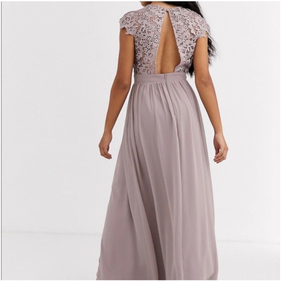 Little Mistress lace insert drape maxi dress in oyster - Picture 2 of 14